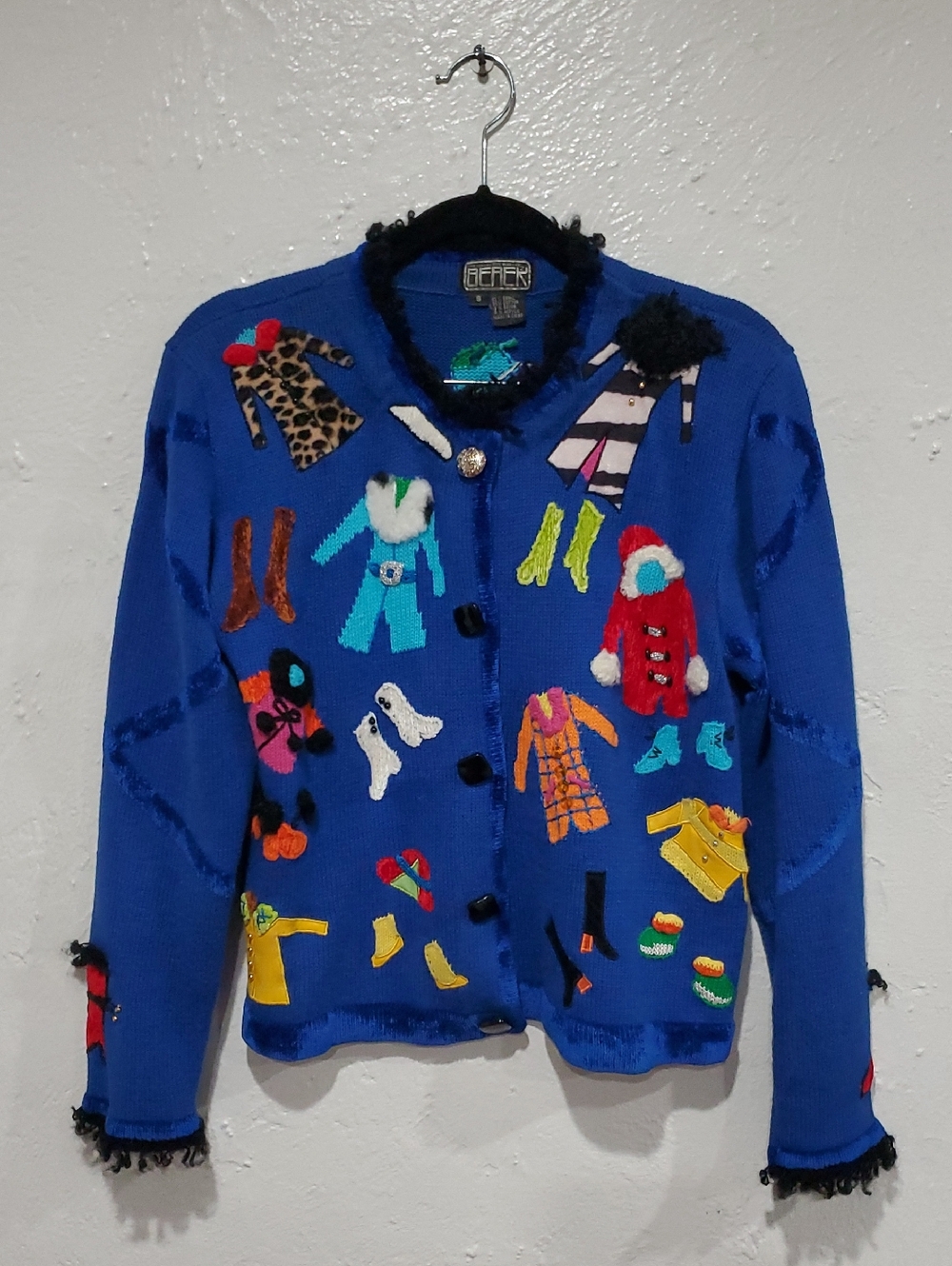 Berek Vintage Bright Blue Novelty Cardigan with Winter Outfits Size S